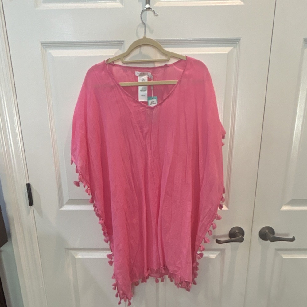 NWT Seafolly Beach Edit Amnesia Kaftan Pink Tassel Cotton Cover Up One Size